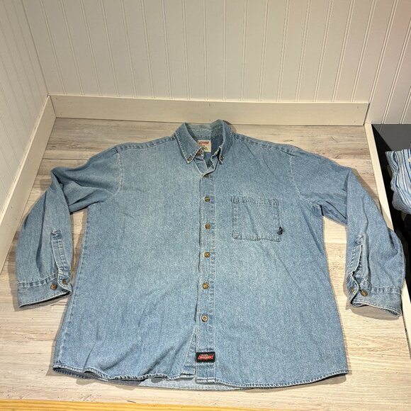 VTG Dickies Shirt Men's Sz L Blue Denim‎ Button Down Collared Long Sleeve Shirt - Picture 1 of 12